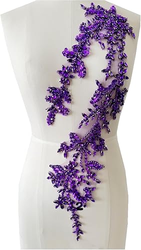 Miniatura 10 de Parches de lentejuelas brillantes de acrílico hechos a mano en encaje, con cuentas y piedras, para coser, accesorios para vestido de novia (negro)