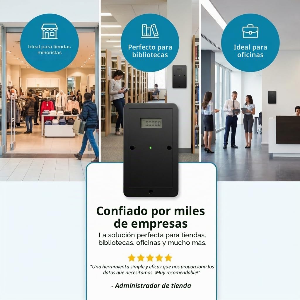 Contador de Personas | Bidireccional | Contador de Visitantes | Completamente Inalámbrico | Medidor de Cliente | Medidor Digital con Pantalla | Para Contar a sus Clientes