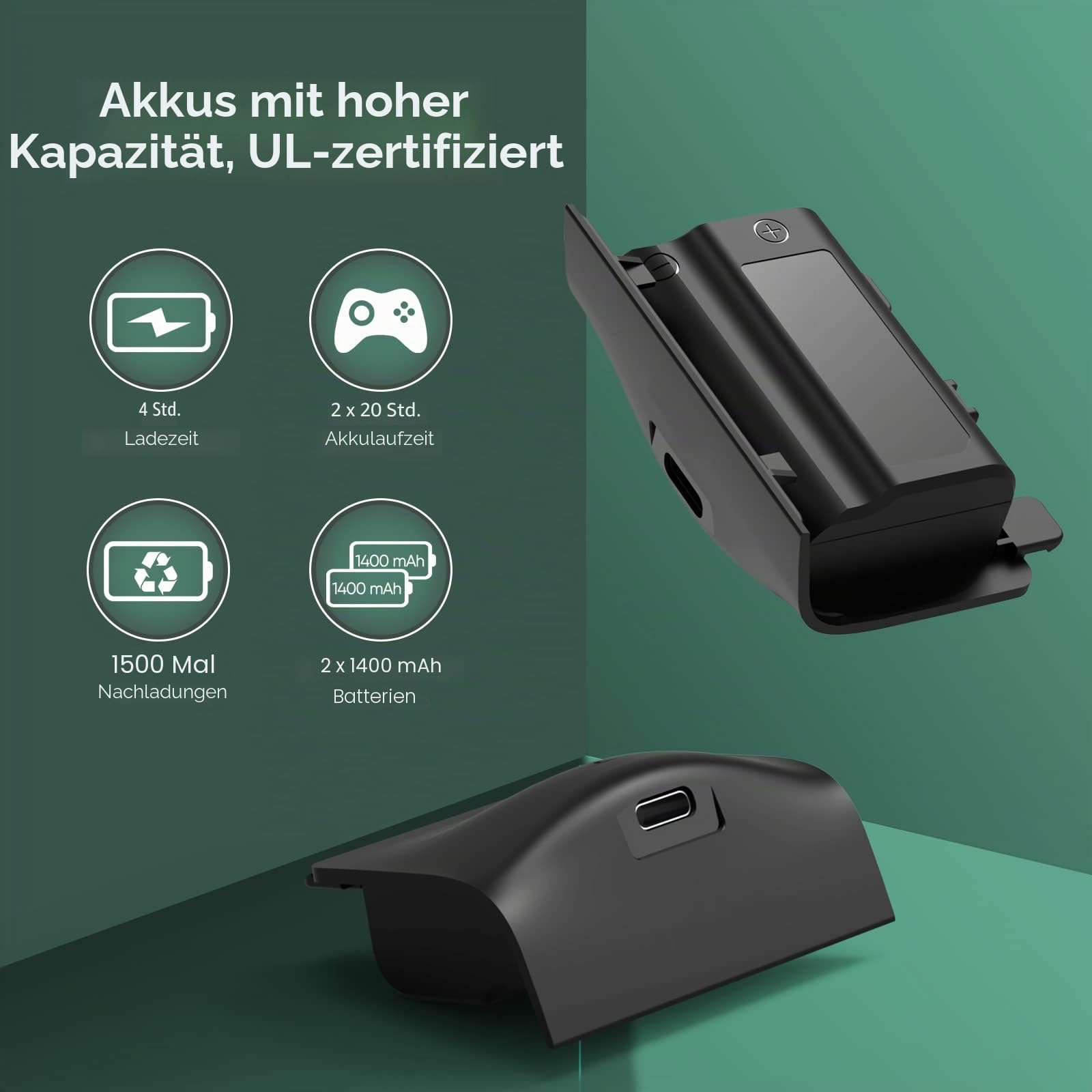 FASTSNAIL Ständer Kompatibel mit Xbox Series X, Lüfter kühler Kompatibel mit Xbox Series X mit wiederaufladbar 2x1400 mAh Akkus, Ladestation, Spiele Discs aufbewahrung und Headset Halterung