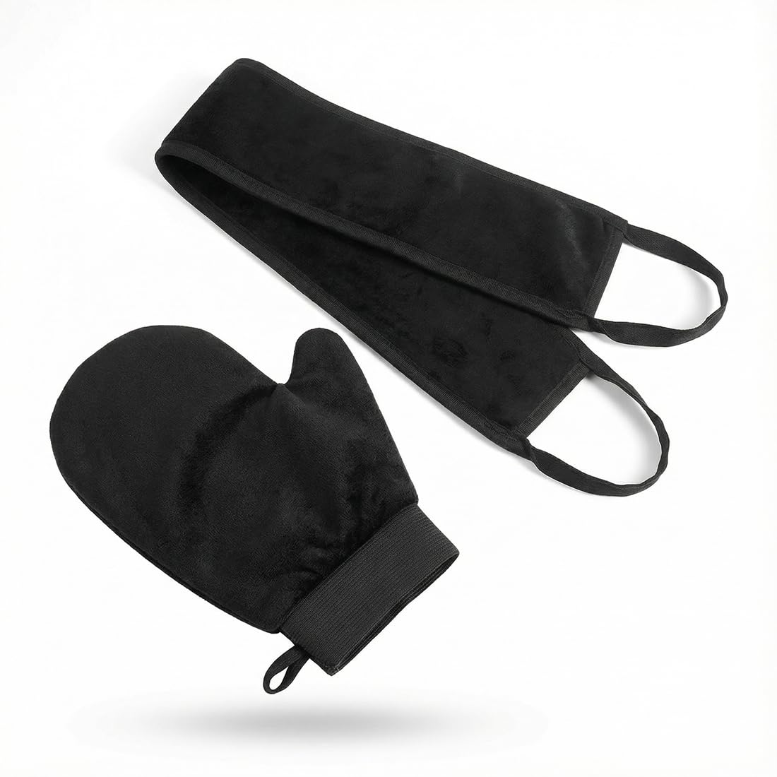 Set 2 Pezzi: Guanti Autoabbronzanti, Applicatore per Schiena, Applicatore Viso, Guanti Esfolianti, Guanti per Crema Solare (Nero)