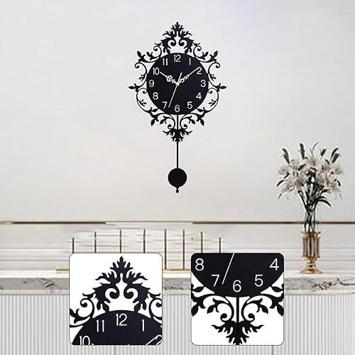 Miniatura 2 de Fenteer Wall Hanging Clock with Pendulum Silent Stylish Round Retro Wall Ornament Decorative Clock for Indoor Kitchen Home Decoration