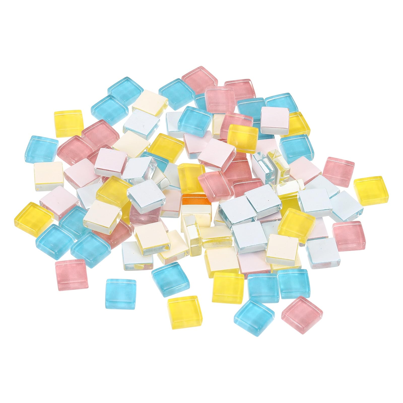 sourcing map Mosaic Tiles, 1 x 1cm Micro Glass Tiny Mini Mosaic Tile DIY Hobbies Handmade Crystal Free Stone Craft Material Creativity (Yellow Blue Pink Series Pack of 110)