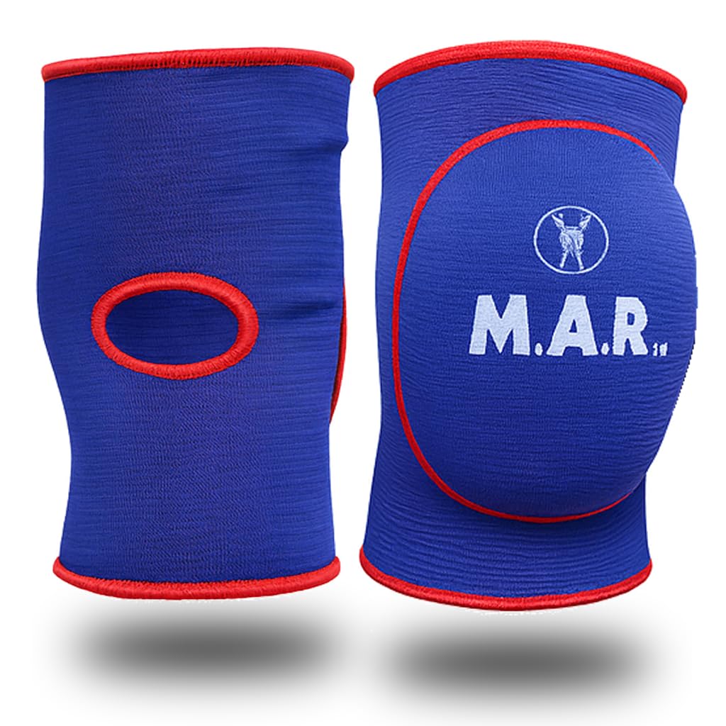 MAR | Blue Elasticated Knee Pads for Protection and Combat Sports, Martial Arts Knee Support for Men and Women, Karate Knee Support Brace, Taekwondo Protectors, MMA Knee Pads for Adults (L)