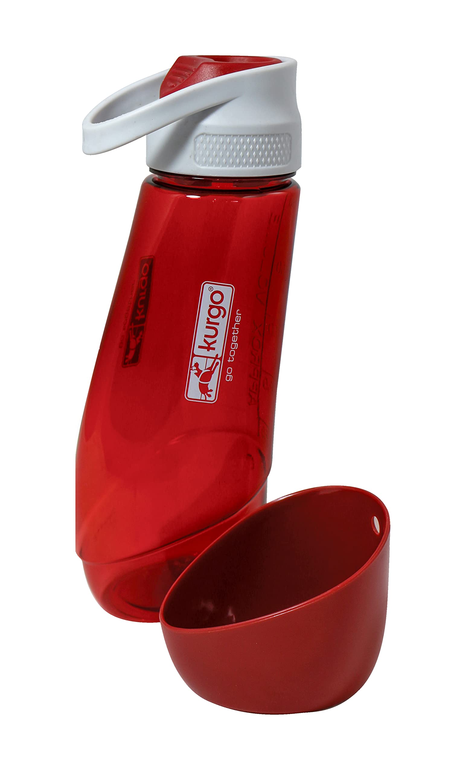 Kurgo Gourd Botella de Agua y Cuenco de Viaje para Perros, 2 en 1, Botella y Cuenco Portátil para Perros, Accesorio de Viaje, Bebedero Desmontable, 0.7 L, Rojo