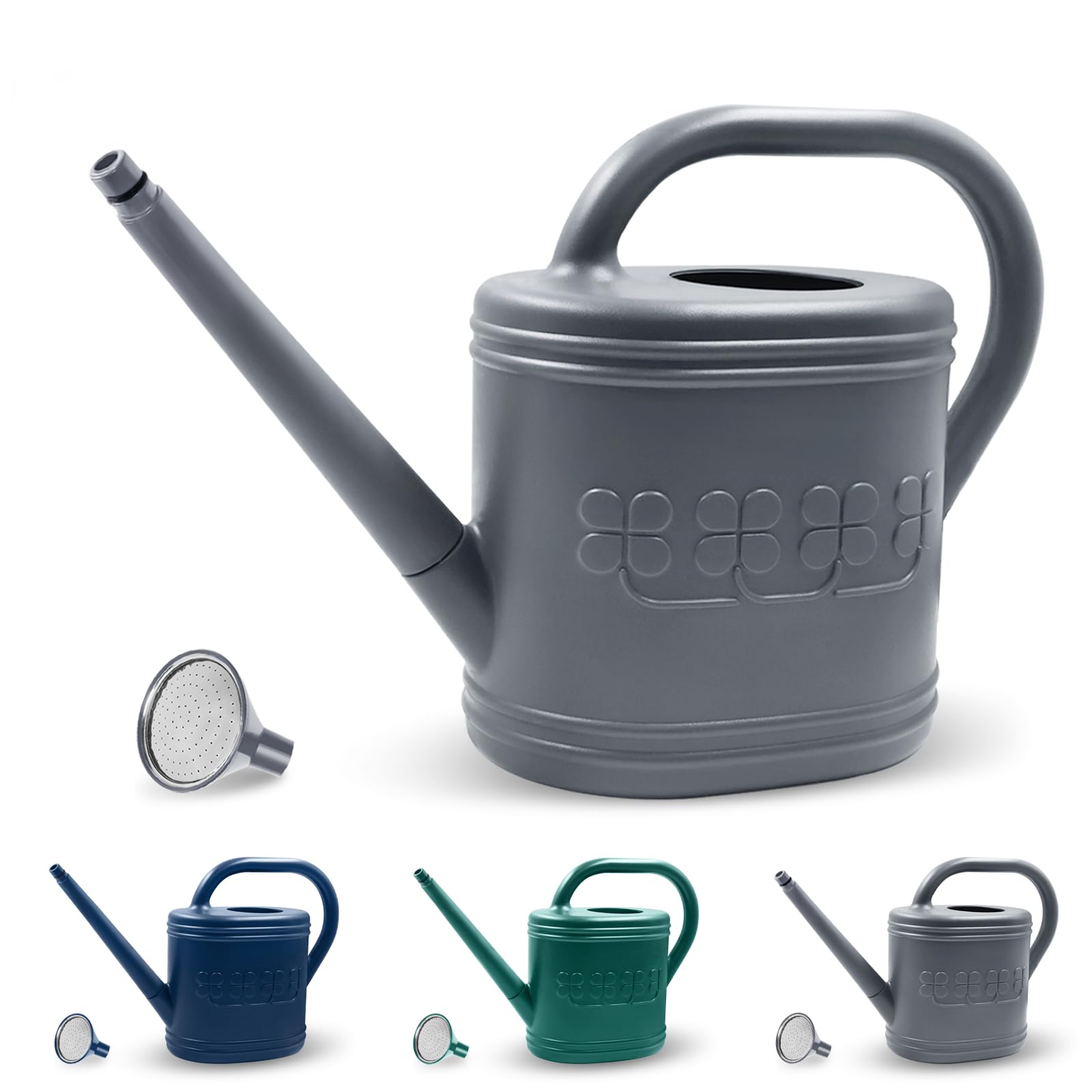 2 Gallon Watering Can, Outdoor Watering Can for Plants, Garden Water Can with Removable Long Spout and Stainless Steel Sprinkler Head, Large Water Can for Greenhouse Flowers Plants (Gray)
