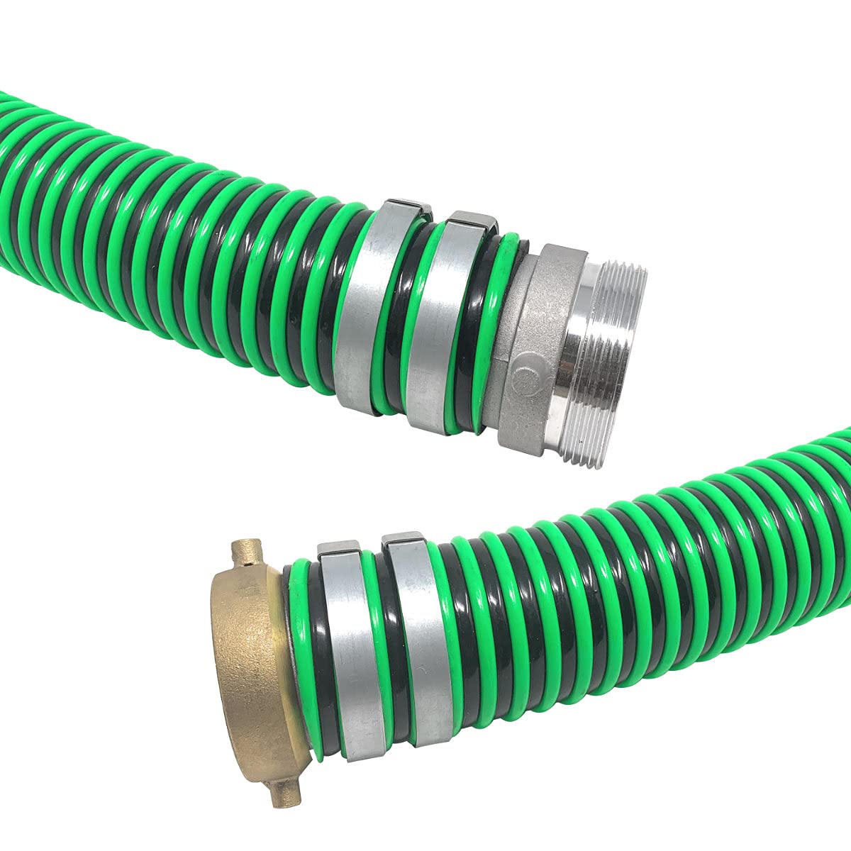 Gloxco Heavy Duty EPDM All Weather Suction Hose Assembly, Black Tube, Lime Green Helix, 2" Inside Diameter with Male x Female NPSM Pinlug Fittings