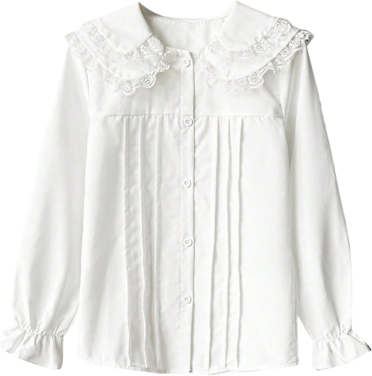 SHENHE Girl's Ruffle Doll Collar Lantern Sleeve Button Down Shirts Cute Kawaii Preppy Blouse
