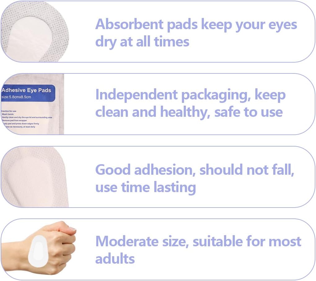60pcs Sterile Non-Woven Eye Pads Patches Soft Self-Adhesive Wound Dressings for Adults,Latex Free Disposable Eye Patch Adhesive Bandages for Amblyopia