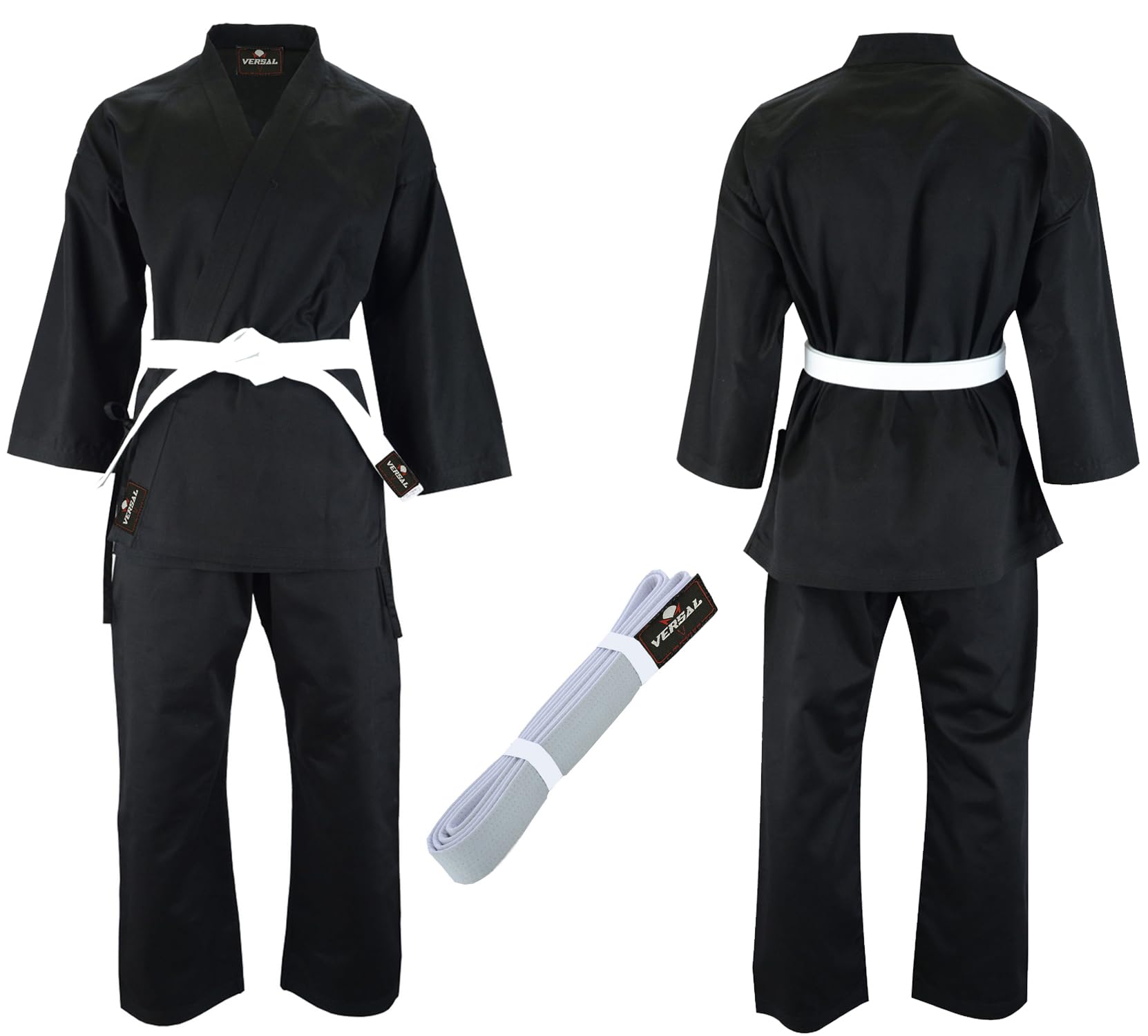 VERSAL Karate-Gi für Kinder/Erwachsene, Karate-Uniform, weiß, 227 g, leichtes Polycotton, Kampfsport, Training, Sparring, Taekwondo-Uniform mit Gürtel