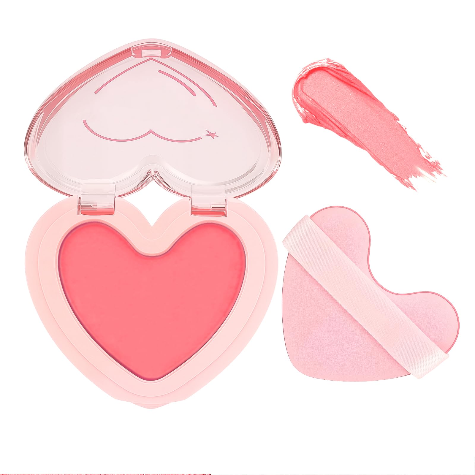 Multi Texture Heart Blush Cream Liquid Powder Jelly Blushl for Cheeks Beauty-Matte Natural Finish Cheek Tint Blush Palette