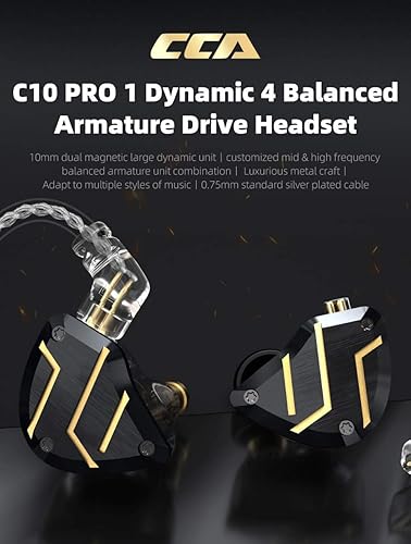 Miniatura 2 de CCA C10 Pro - Monitor de oído HiFi 1DD 4BA híbrido de cinco controladores intrauditivos, carcasa de aleación de aluminio+auriculares con cable de