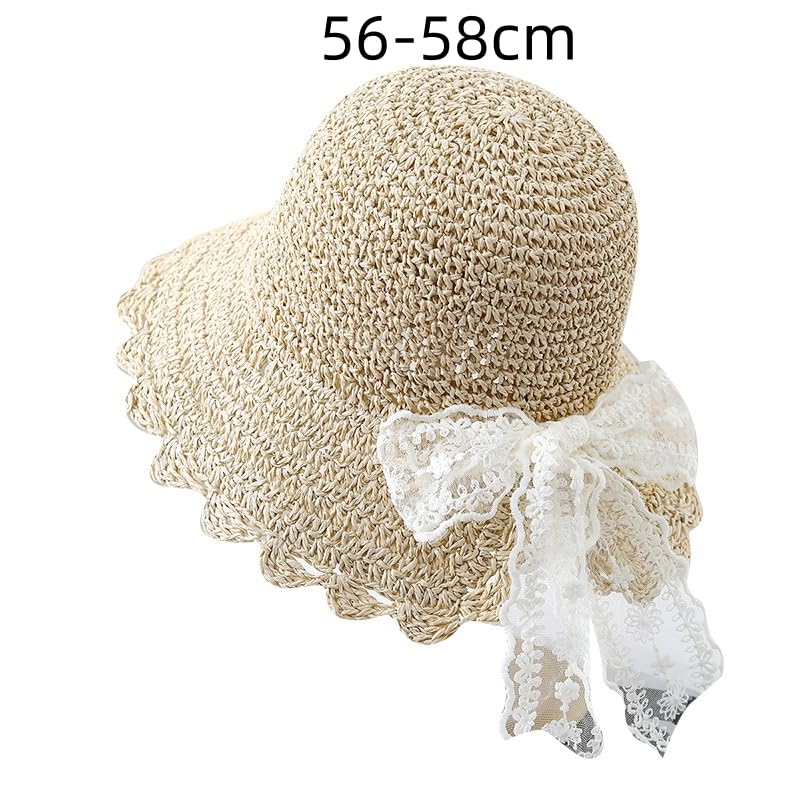 Gorra de Sol para Mujer,Gorra de Paja de Verano con Lazo de Encaje,Ajustable,Plegable,de ala Ancha,Flexible,Ahuecada,para Playa,para Caminar,Pescar y Viajar