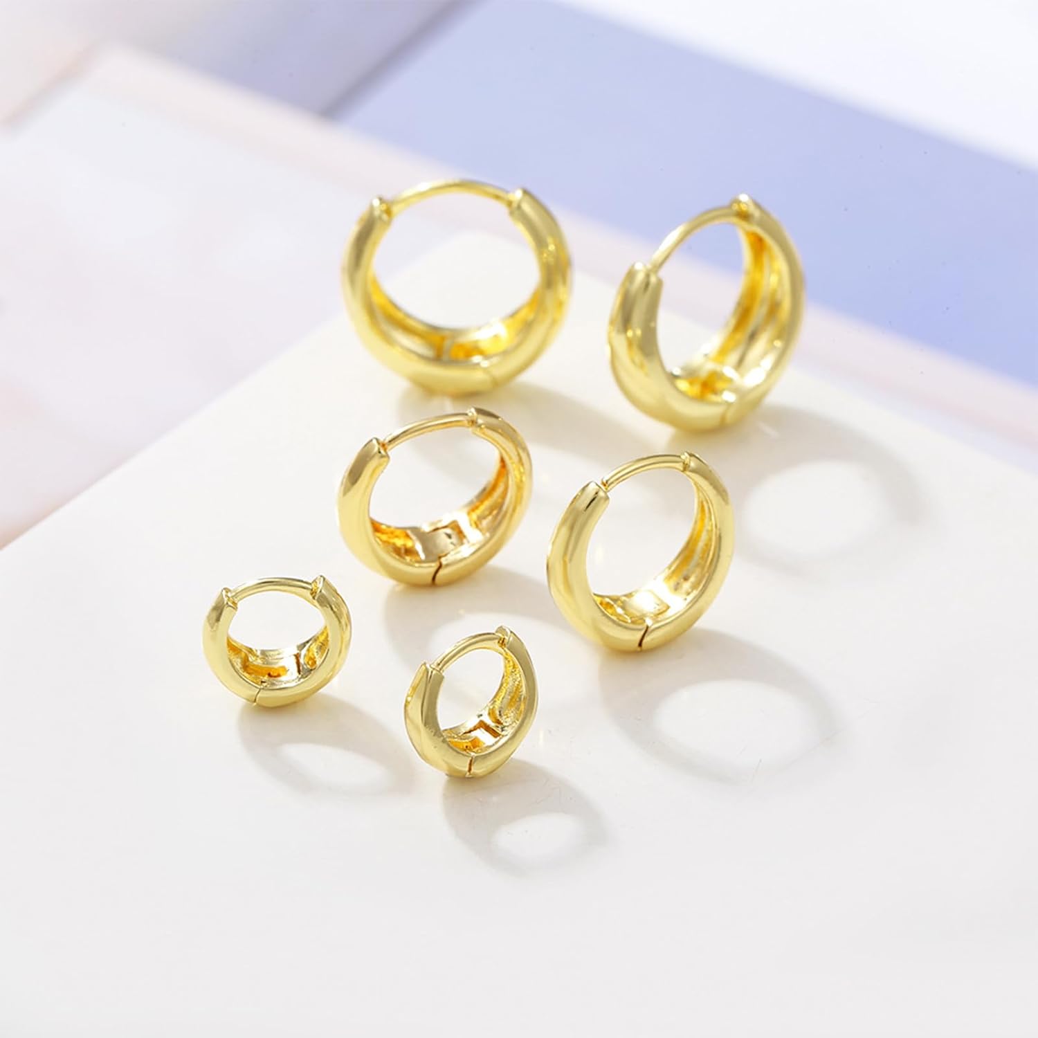 Gold Earrings, Hoop Earrings for Women 14K Gold Plated Chunky Hoop Ear Rings for Women | Lightweight Statement Twisted Endless Wave Hoops Earrings - Image 5