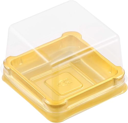 50 cajas cuadradas de plástico para pastel de luna, caja de embalaje de postre dorado, caja de un solo recipiente, contenedor de hojaldre de yema de