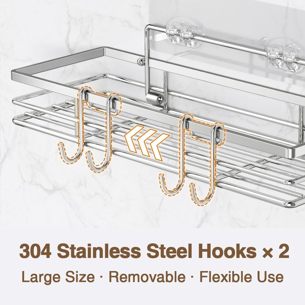 Josmimic Shower Caddy SUS304 Stainless Steel Shower Storage Rustproof Bathroom Shelf 2-Pack Silver
