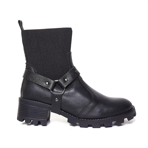 Bota Feminina Couro Legitimo Coturno Solado Borracha Tratorada Resistente Preto