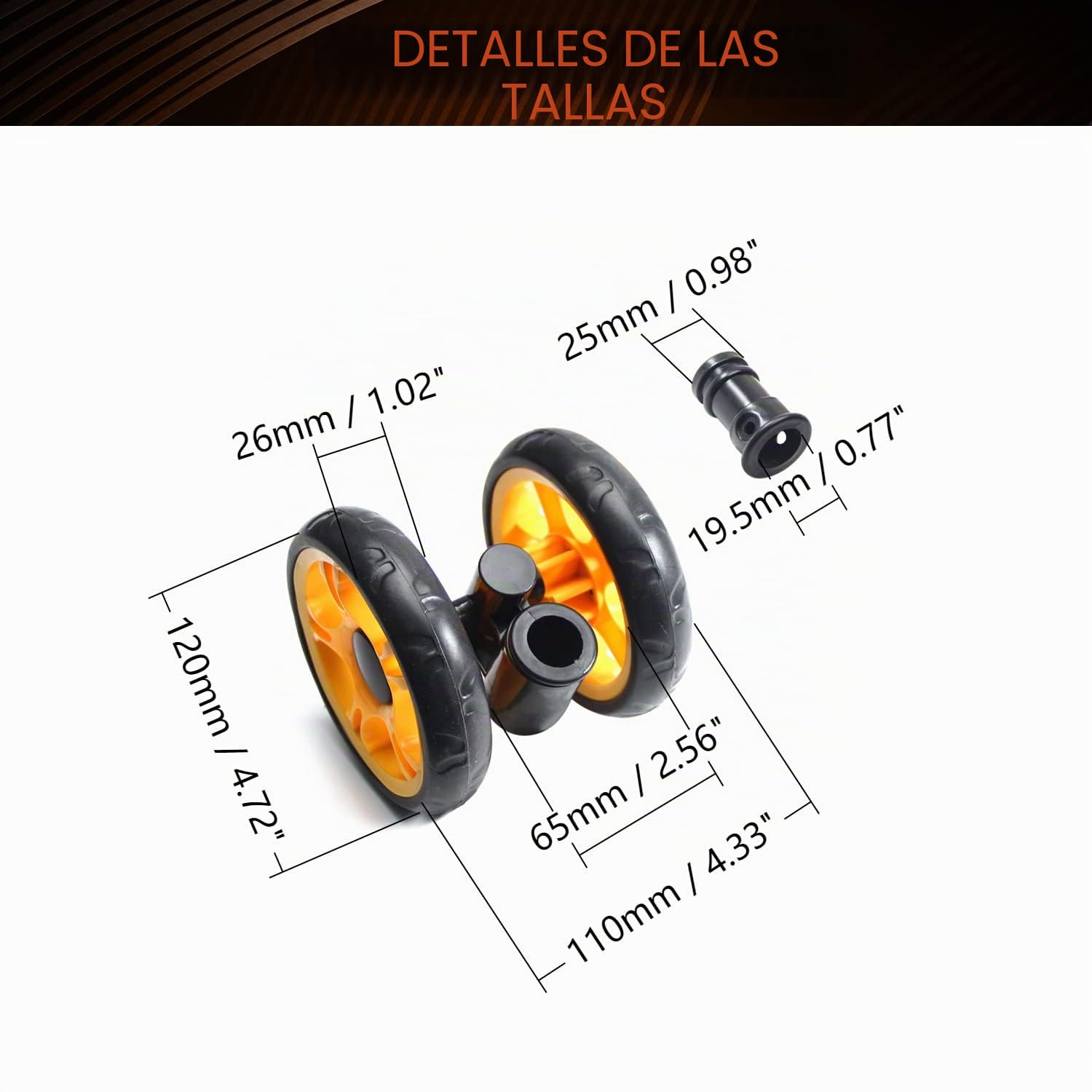 MroMax Jueda de Cochecito Giratoria 120mm x 25mm Para Tubos Circulares de 19mm - Plástico de Repuesto