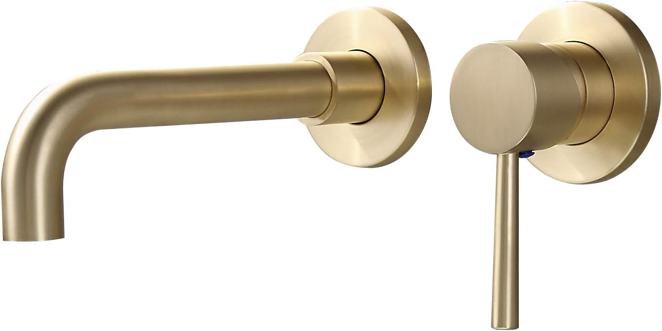 Modern Single Lever Wall Mounted Bathroom Solid Brass Sink Faucet,Valve Included Swivel Mixer Tap,Brushed Gold