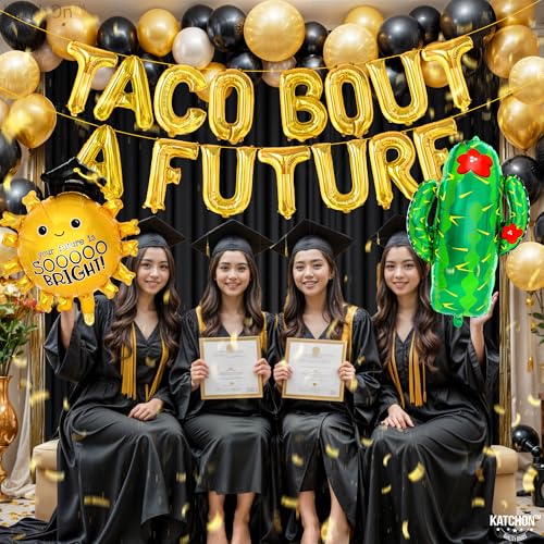 Image of KatchOn, Taco Bout A Future Balloons Set - Pack of 17 | Taco Sun & Cactus Foil Balloon For Graduation Decorations 2026 | Taco Bout A Future Graduation Banner For Festa Graduation Party Decorations