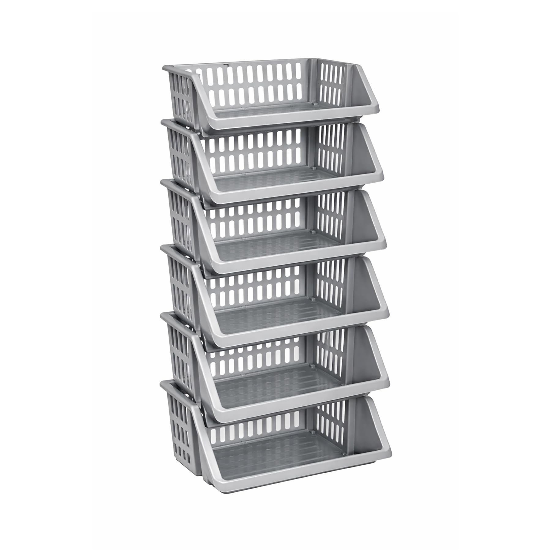 CrazyGadget® Multi Purpose Large Plastic Colour Storage Rack Stand Stacking Stackable Basket - Made In U.K. (6 Tiers, Silver)