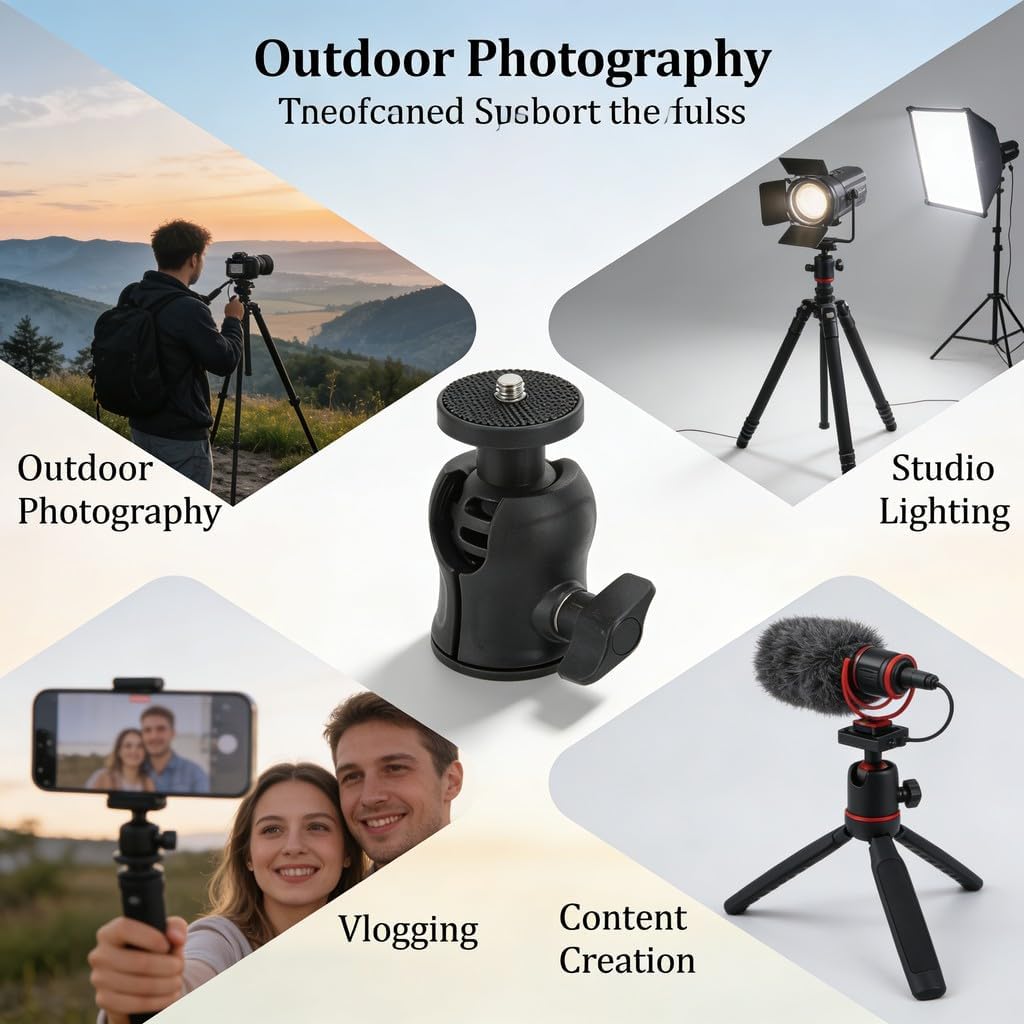 Rotatable Tripod Head Ball Head Adapter, ABS Material, 360 Degree Rotation, 1 / 4in Screw Hole - Strong Durability, U Shaped Groove, Geared for Photography and Video