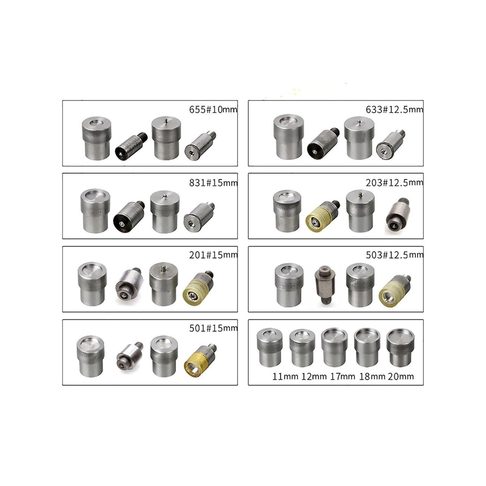 Snap Fasteners Botón Die Piezas de molde ojal con remaches a presión Baver | Herramienta de estampado silencioso for máquina de instalación manual de botones(501 Snap Mold)