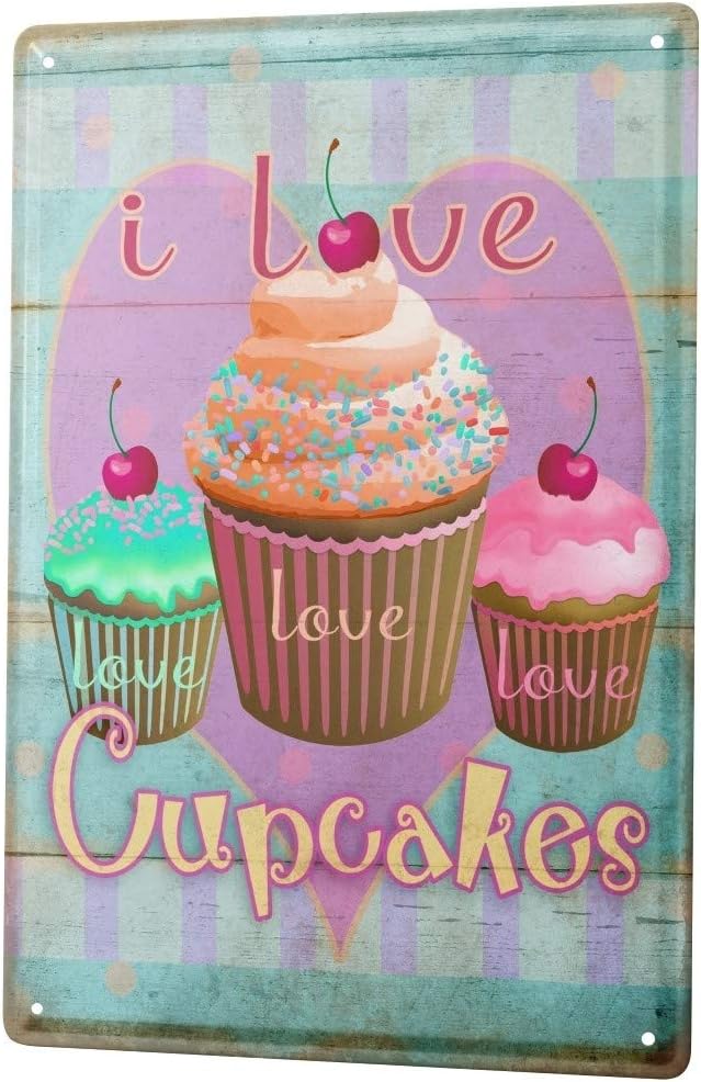 LEotiE SINCE 2004Tin Sign Metal Plate Decorative Sign Home Decor Plaques Nostalgic Fun Decoration I Love Cupcakes Cherry Streusel Metal Wall Plate 8X12