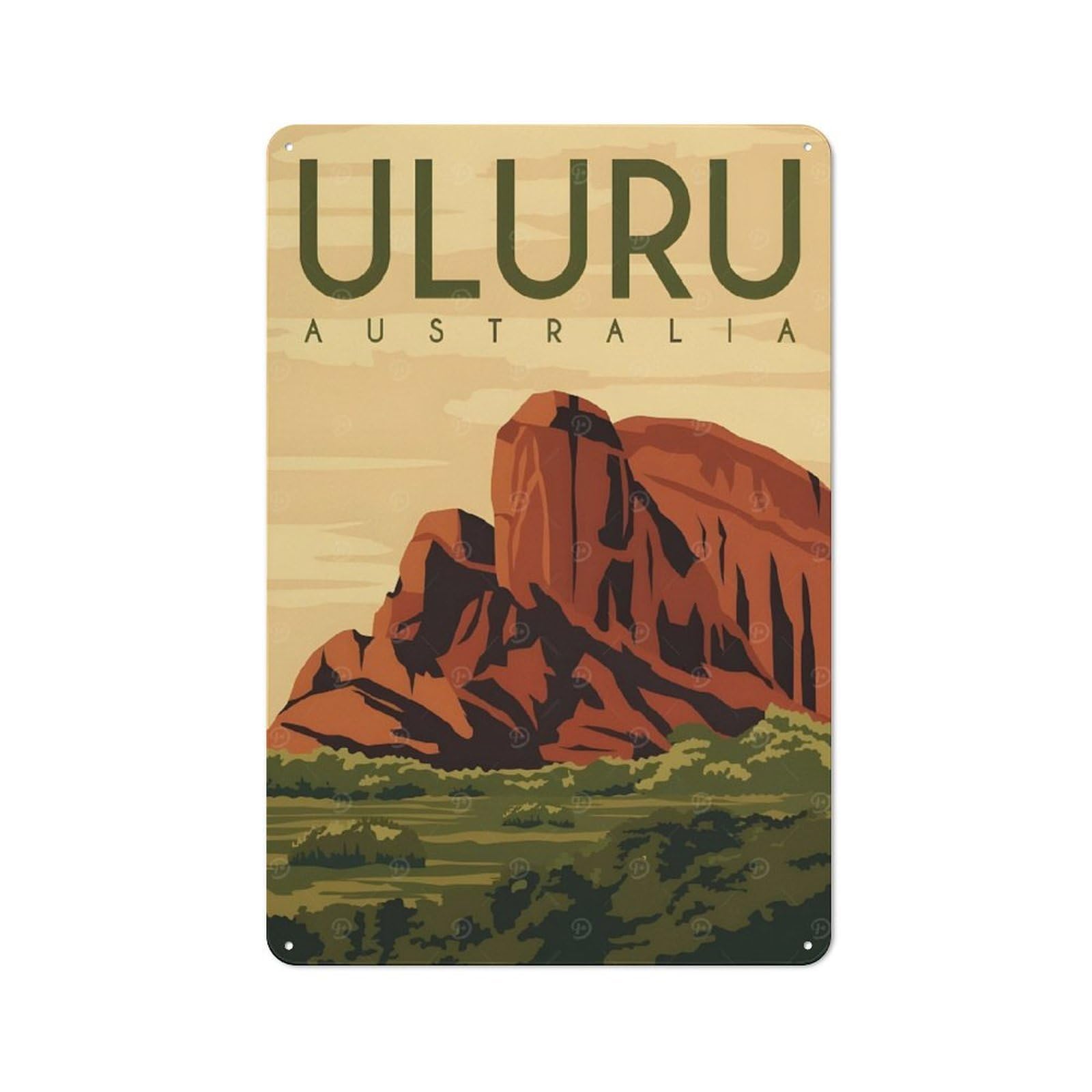 Junmoney Style-19 Modern Retro Decorative Metal Plaque 30X20cm Featuring Uluru Australia Travel (2), Loft Wall Plaque For Flat, Bar, Studio Or Gallery Wall