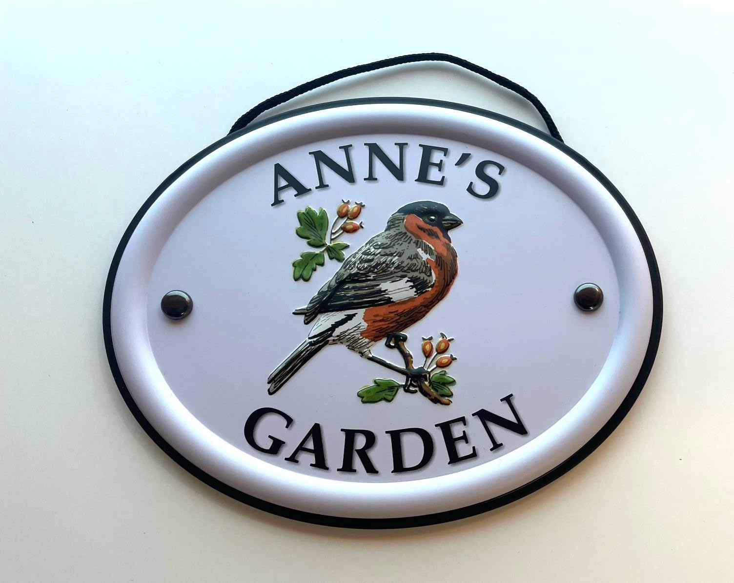 Personalised Embossed Metal Garden Sign 12x15cm – British Bird Design – Outdoor Decorative Hanging Garden Plaque – Weatherproof Metal Sign for Garden Walls Fences or Sheds (Anne)