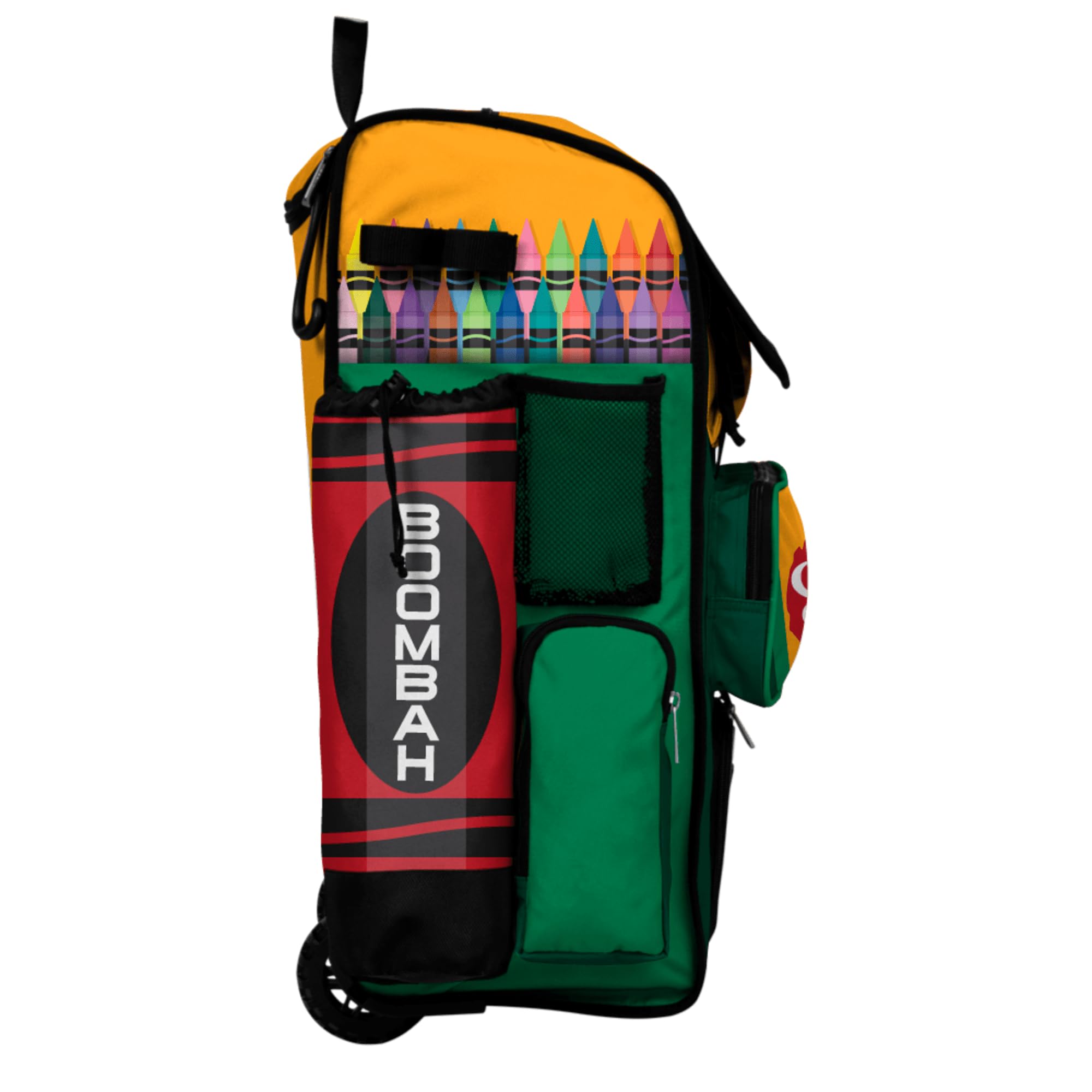 Boombah Rolling Superpack Baseball/Softball Gear Bag - Telescopic Handle - Holds 4 Bats - Wheeled Version - Crayons Multi