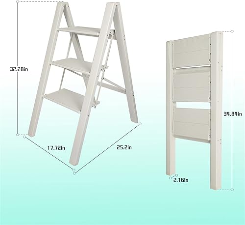 Miniatura 6 de Taburete plegable de escalera de 3 escalones, escalera plegable antideslizante con pedal expandido, para uso en casa y oficina, taburete de cocina