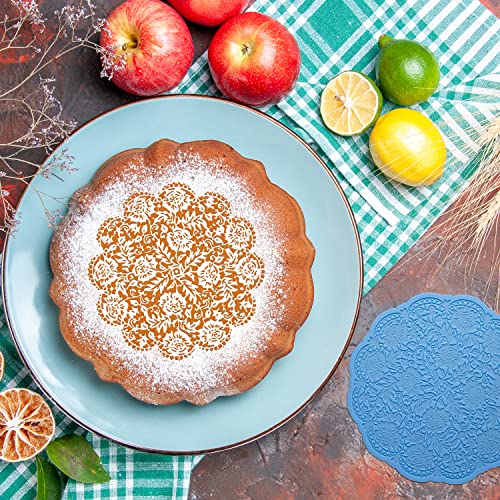 Fvvmeed 2 Pieces Cake Decorating Stencil Round Lace Silicone Mold Beautiful Flower Lace Fondant Wedding Spray Floral Molds Sugar Sieve Template Dessert Top Molding Decor Icing Pad Pastry Baking Tool #TOP1