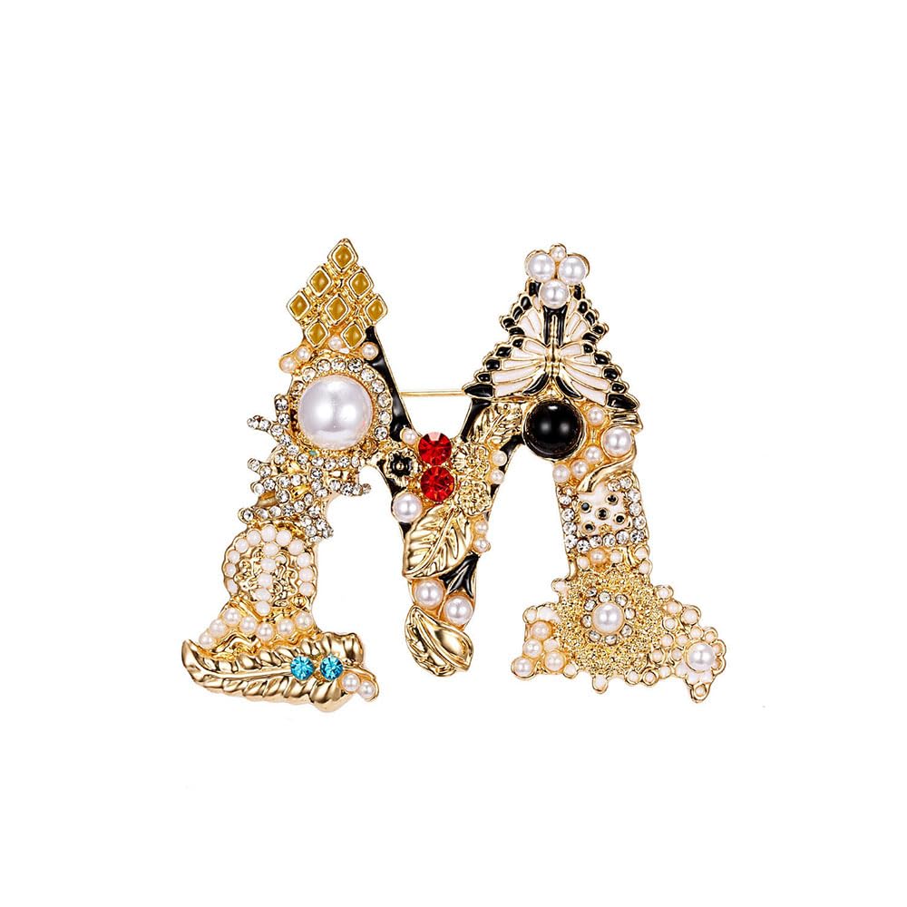 Crystal Pearl Initial Brooches Pins Gold Letter A-Z Lapel Pin Enamel Colorful Alphabet Letter Breastpin Pin Jewelry for Women Girls