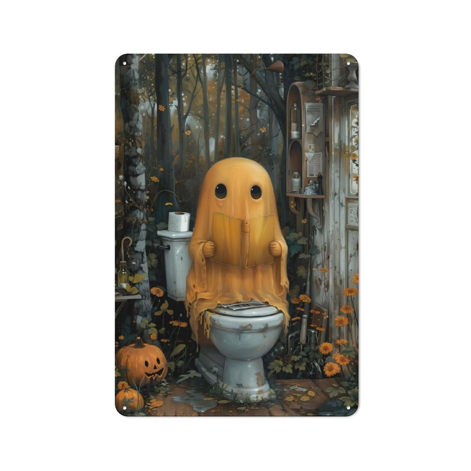 Junmoney Orange Bohoo Pooping Retro Metal Plaque 30X20cm For Lounge Or Reading Corner, Suited To Lounge Decor Fans