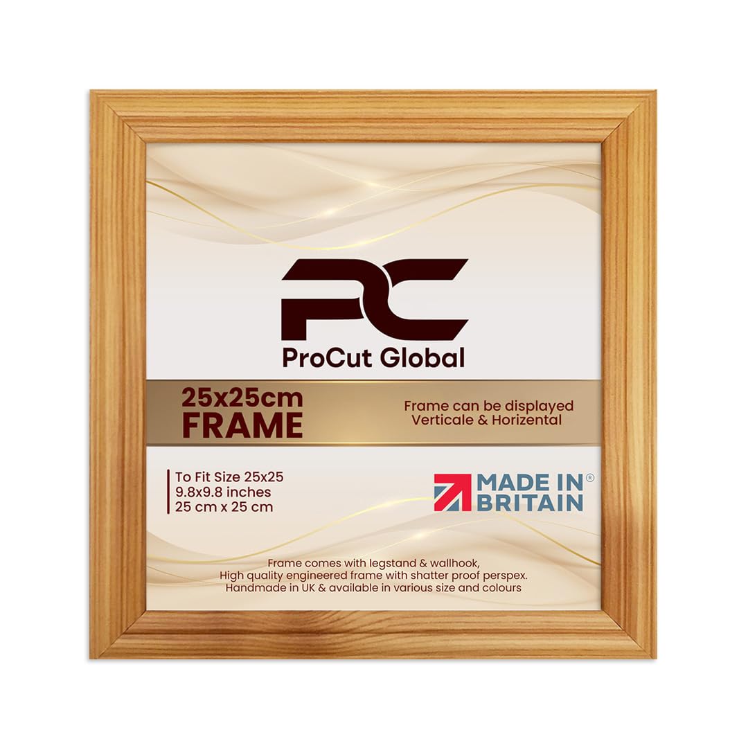 Procut Global 25x25CM Country Pine Picture Frames - Classic Wooden Photo Frame with Shatterproof Perspex for Wall or Tabletop - Perfect for Posters, Certificates & Prints - Sizes & Colors Available