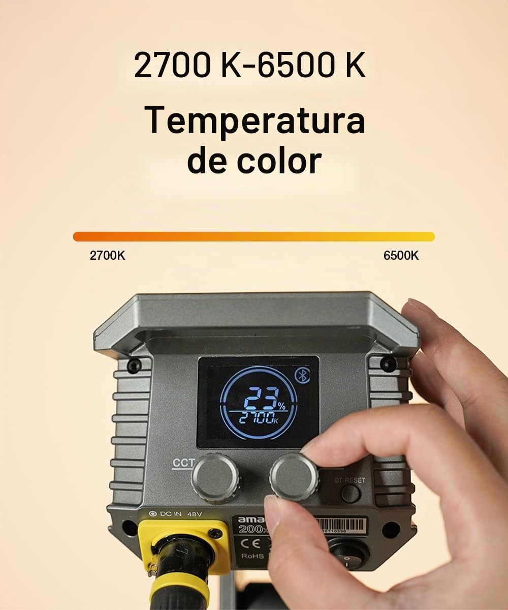 Amaran 200x S - Luz de Vídeo COB Bicolor 2700-6500K, Luz Puntual LED Compacta para Fotografía y Videografía, Luz Clave Monoluz de 200 Vatios - Bluetooth 5.0 Mesh, Montaje Estándar Bowens