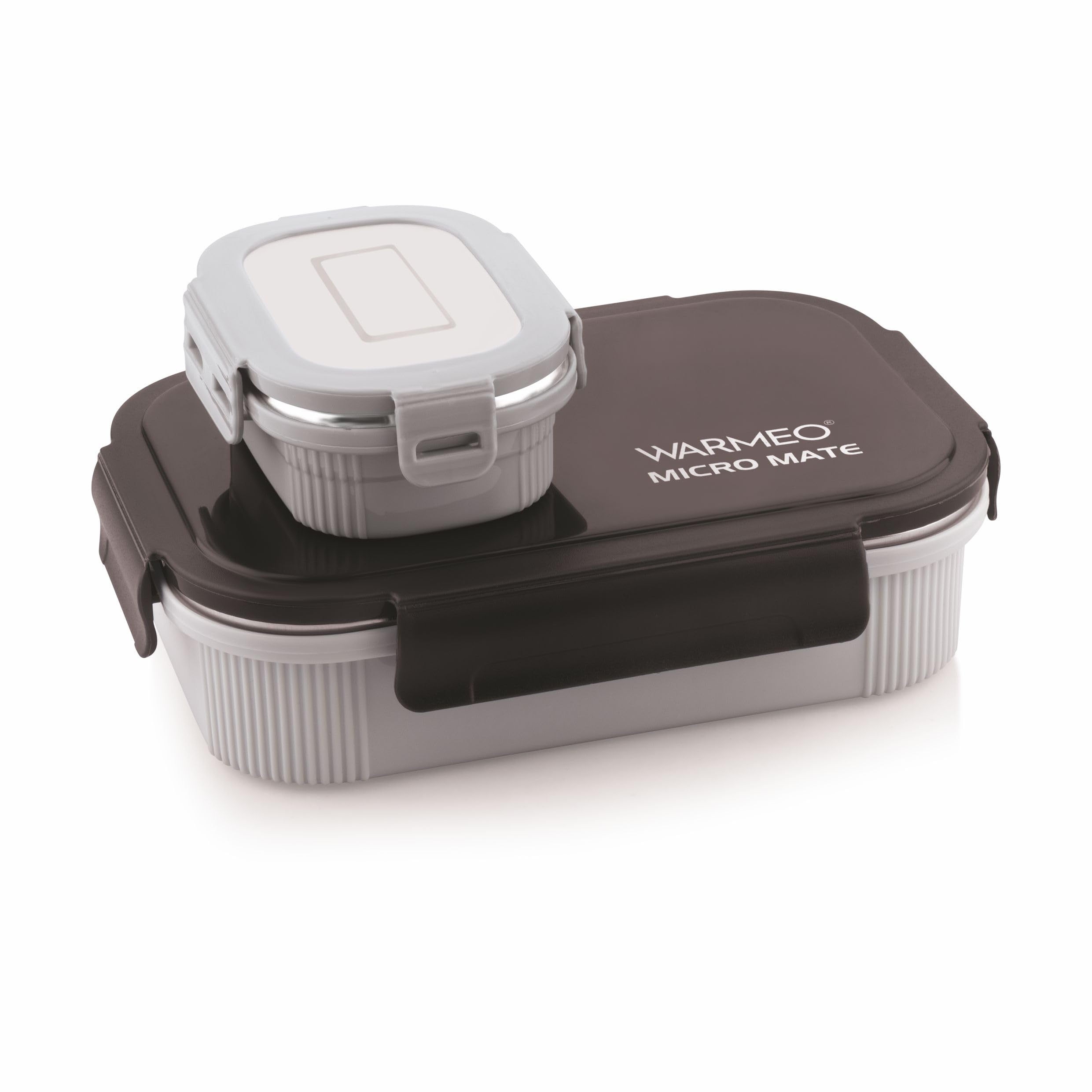 WARMEO MICROMATE Microwave-Safe Stainless Steel Lunch Box, Bpa Free, Perfect for Office, School, Travelling, Combo(800ml+150 ml),Black