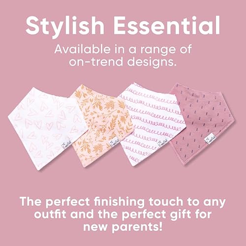 Miniatura 337 de Copper Pearl Paquete de 4 baberos de algodón suave para babeo y dentición, baberos absorbentes para bebés niñas y niños, ajustables para adaptarse a