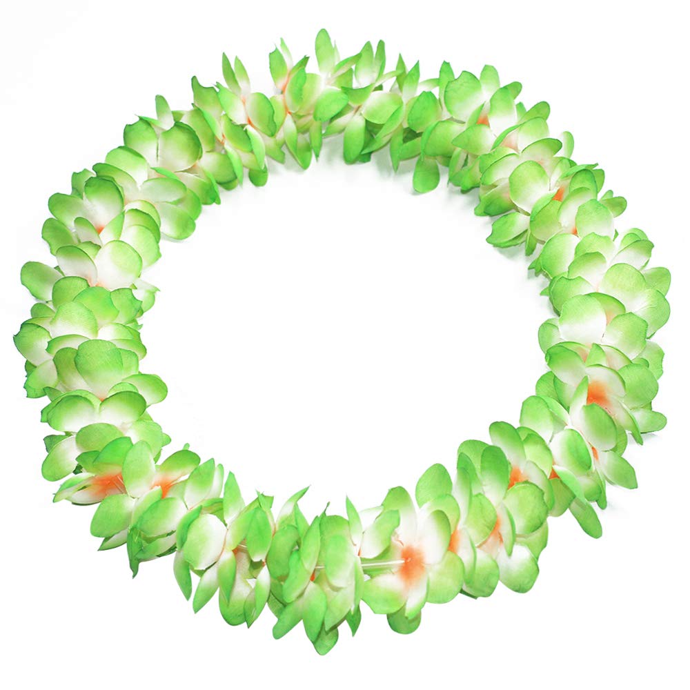 Lush Hawaiian Leis and Headpiece Set for Adults,Hawaiian Flower Leis Jumbo Necklace Bracelets Headband Set with Leaf for Hawaiian Luau Party Decoration Supplies(with Green Leaves?green)