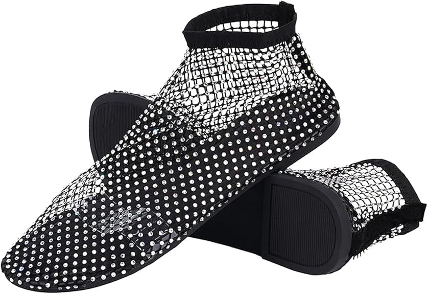 Ultra Comfortable Shiny Gem Mesh Flats, Ballet Flats for Women Sandals Women Dressy Summer Flat Shoes Slip On Sandals