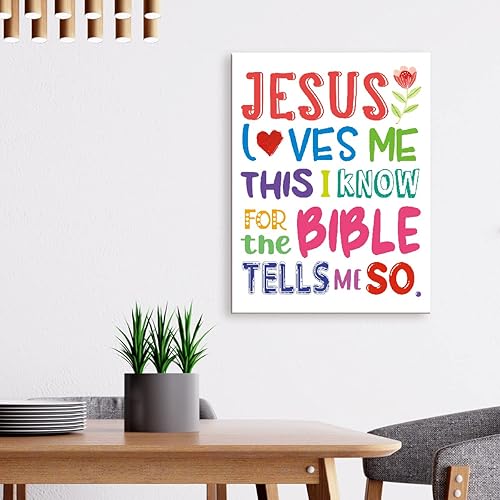 Miniatura 3 de LISTNGBO Lienzo decorativo de pared con versículos bíblicos para niños, Jesús me ama, pintura de pared para niños, lienzo religioso cristiano, arte
