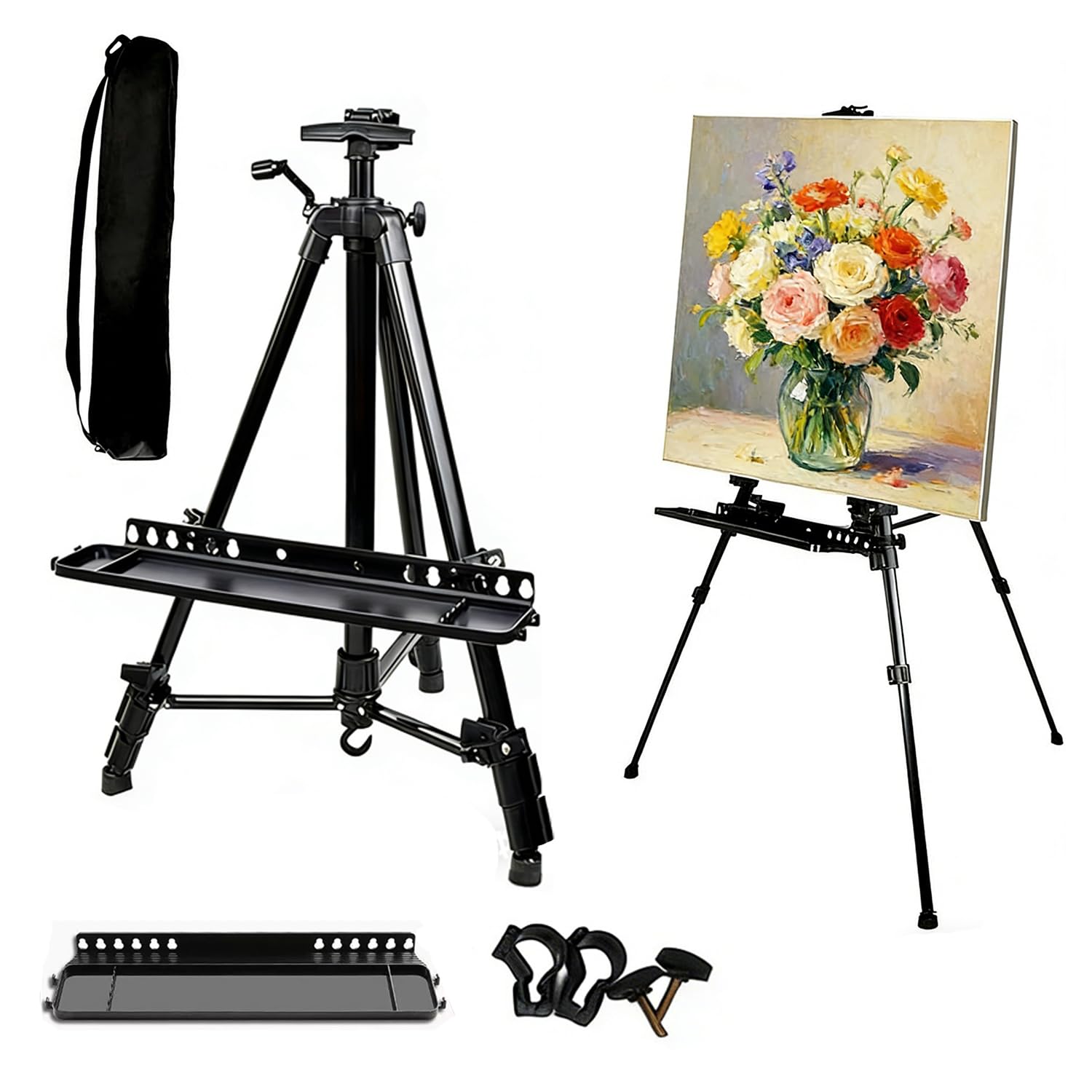 Staffelei Groß,50-155 Cm Lang,Atelierstaffelei, Künstlerstaffelei,Höhenverstellbar, Mit Wasserwaage,Klappbare Staffelei Mit Tragetasche, Ideal Für Poster,Leinwände Und Ausstellungen