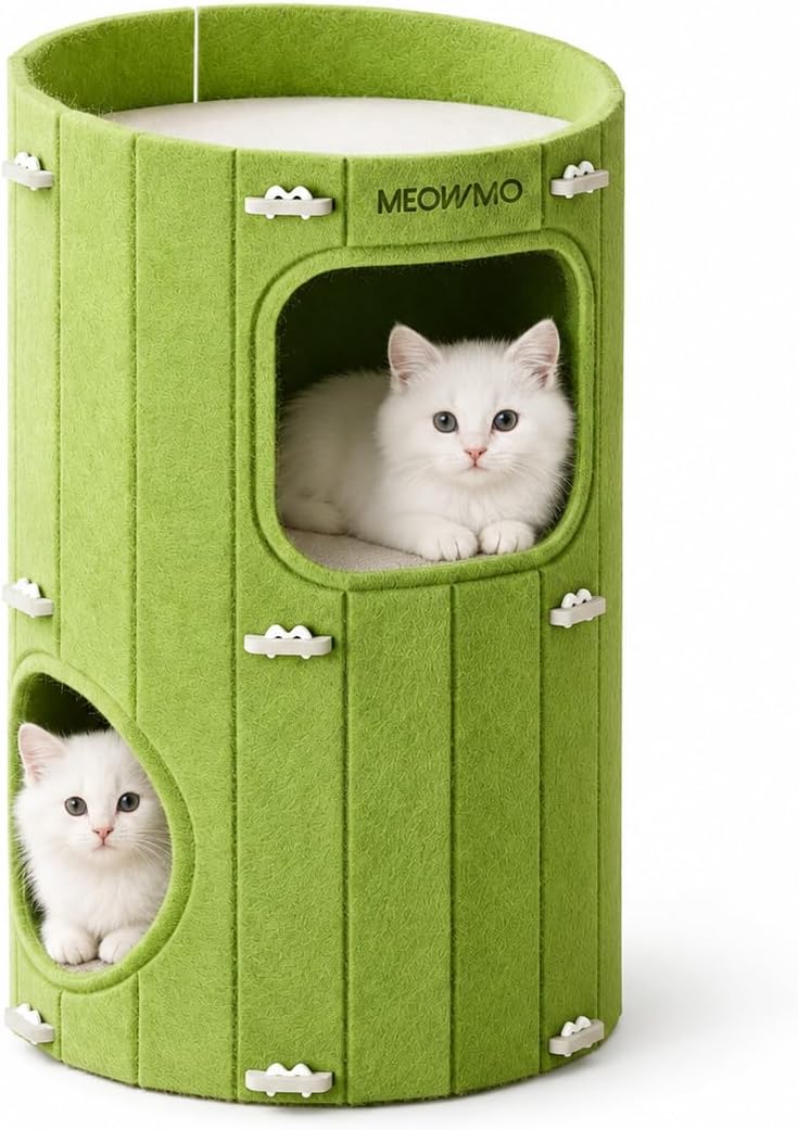 3 in 1 Felt Cat Bed Cave Cat House for Indoor Cats Scratch Resistant | Cylinder Reinforced Sturdy Foldable Cat Condo Multi-openings for Multi-Cat Homes