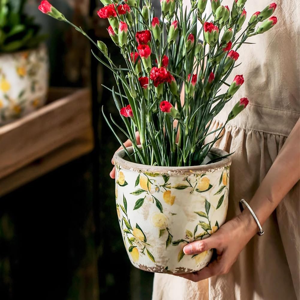 Vintage Ceramic Flower Pots Planters for Indoor Outdoor Plants,Rustic Tuscan Planter & Decor, Plant Pots Flower Pot for Indoor Plants,Yellowm,no Hole
