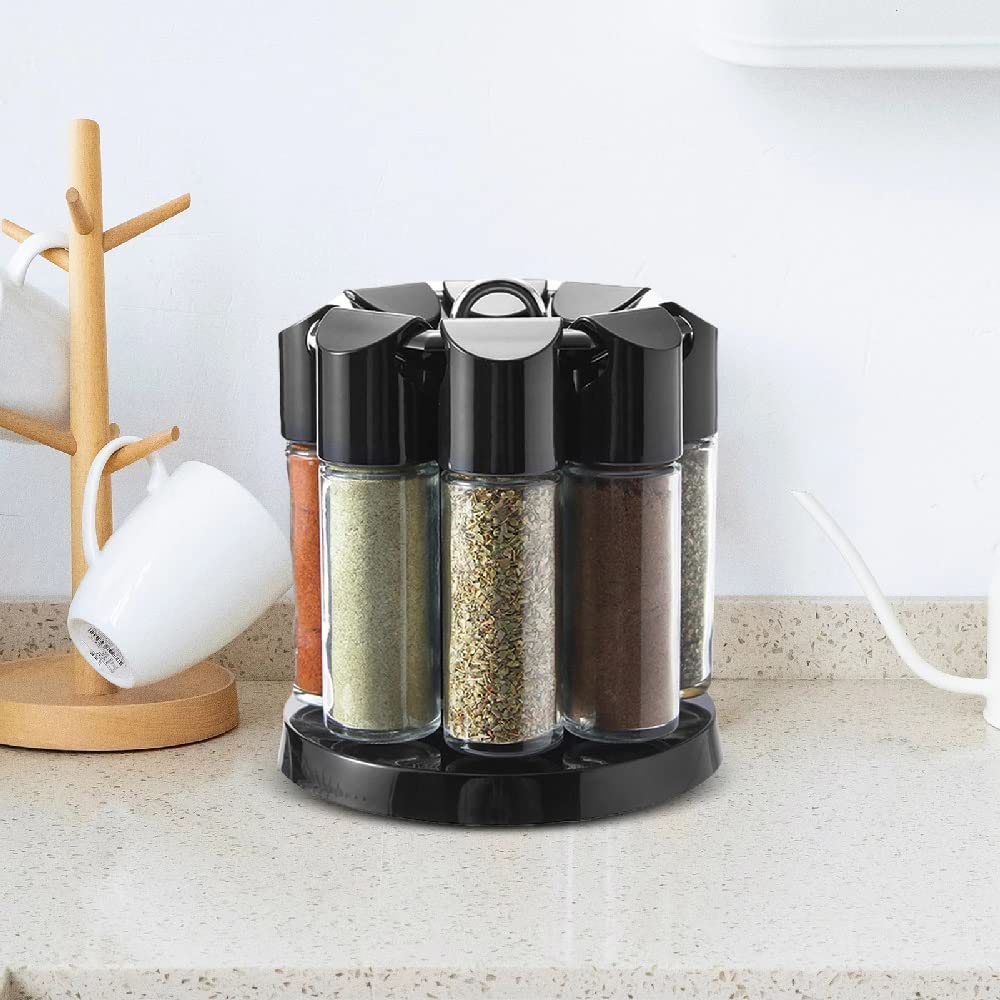 Juego de estantes de Especias giratorios de 8 tarros, Organizador de condimentos con 8 Botellas vacías, dispensadores de Botellas de condimentos de Especias Decorate