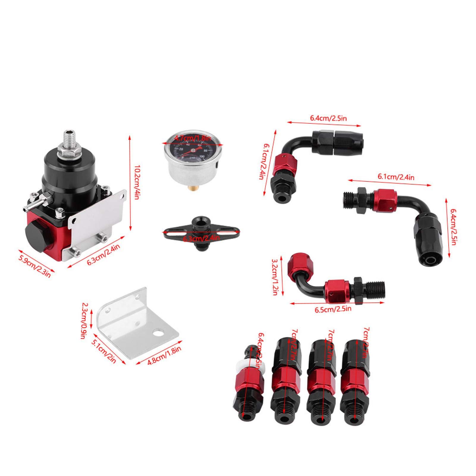 Zestaw regulatora ciśnienia paliwa, uniwersalny regulowany zestaw regulatora ciśnienia paliwa olej 0-100psi miernik AN 6 końcówka montażowa złączki do węży przewodu paliwowego