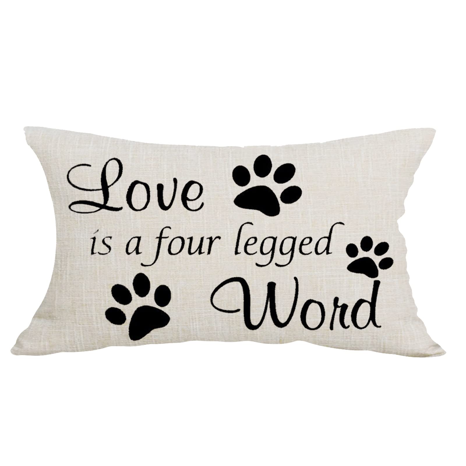 Cariwotan Black Quote Love is A Four Legged Word Lover Decorative Lumbar Pillowcase Throw Pillow Cover Case Chair Sofa Bed Home Decoration Cotton Linen Rectangular 12 x 20 Inches
