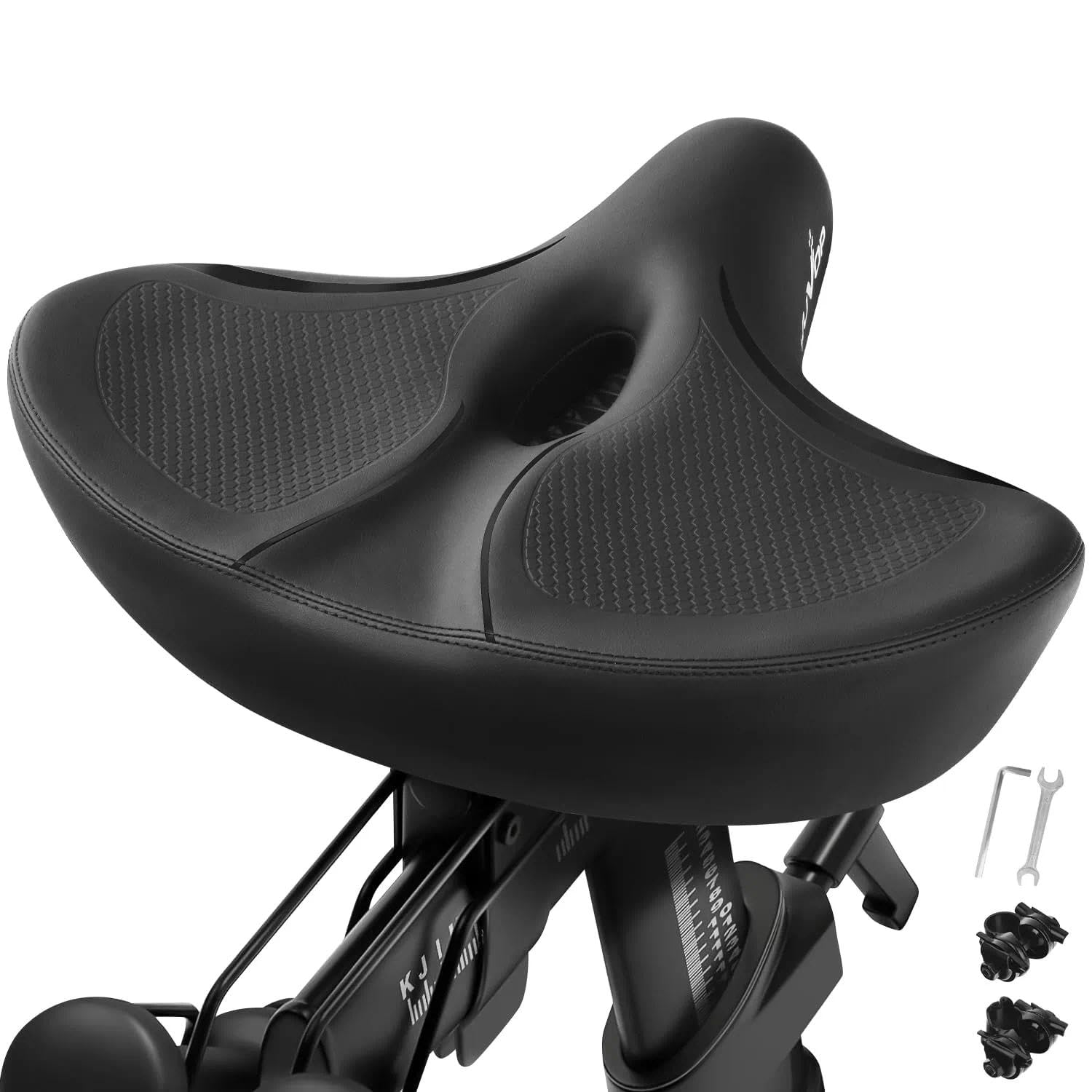 RJUP Bike Seat, Extra Wide Bike Seat Cushion for Men and Women, Ergonomic Bicycle Seat with Breathable Grooves, Shock Absorption for Peloton, Exercise Bike, Cruiser, E-Bike