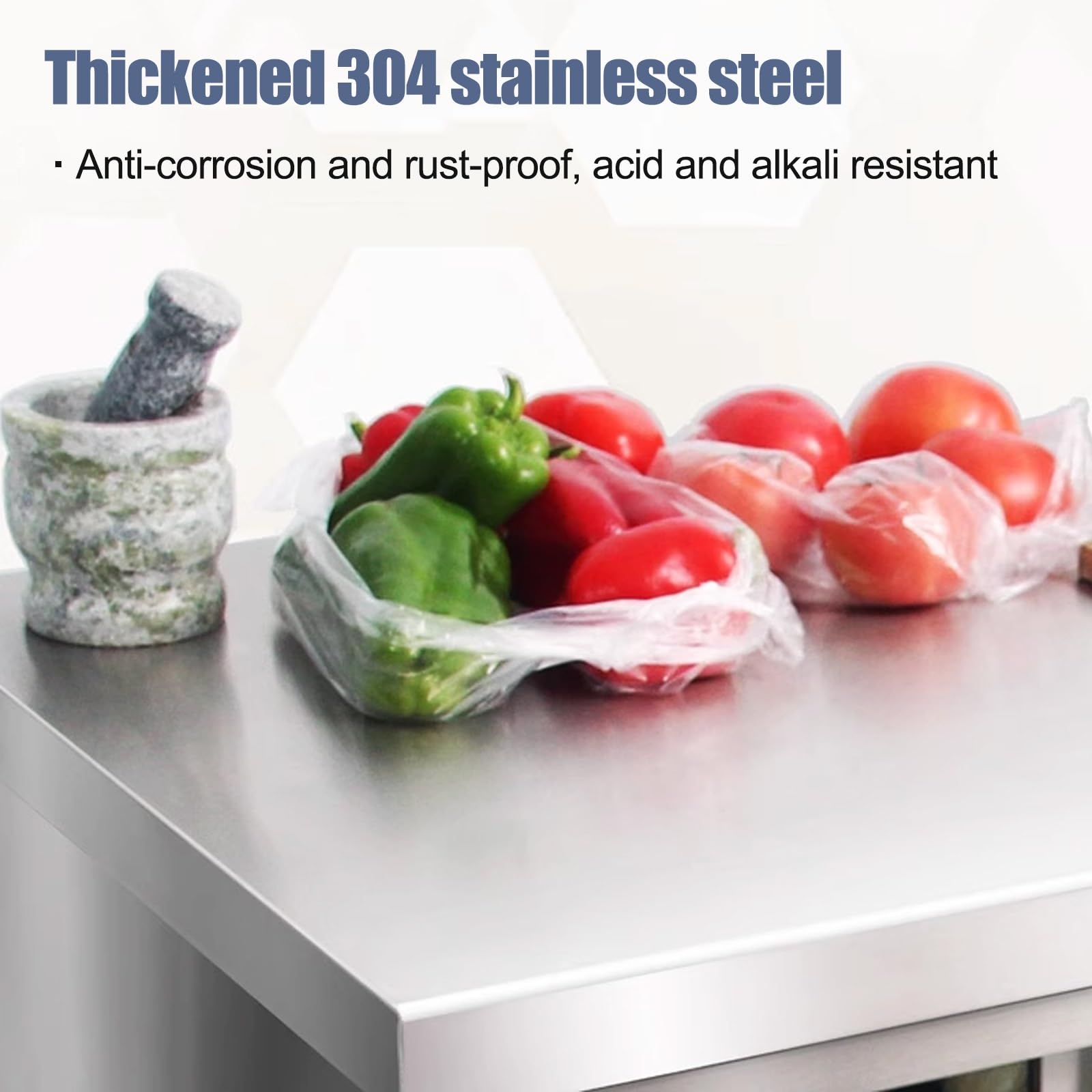 Mesa de cocina de acero inoxidable con puertas correderas, mesa de trabajo multifuncional para uso doméstico y comercial