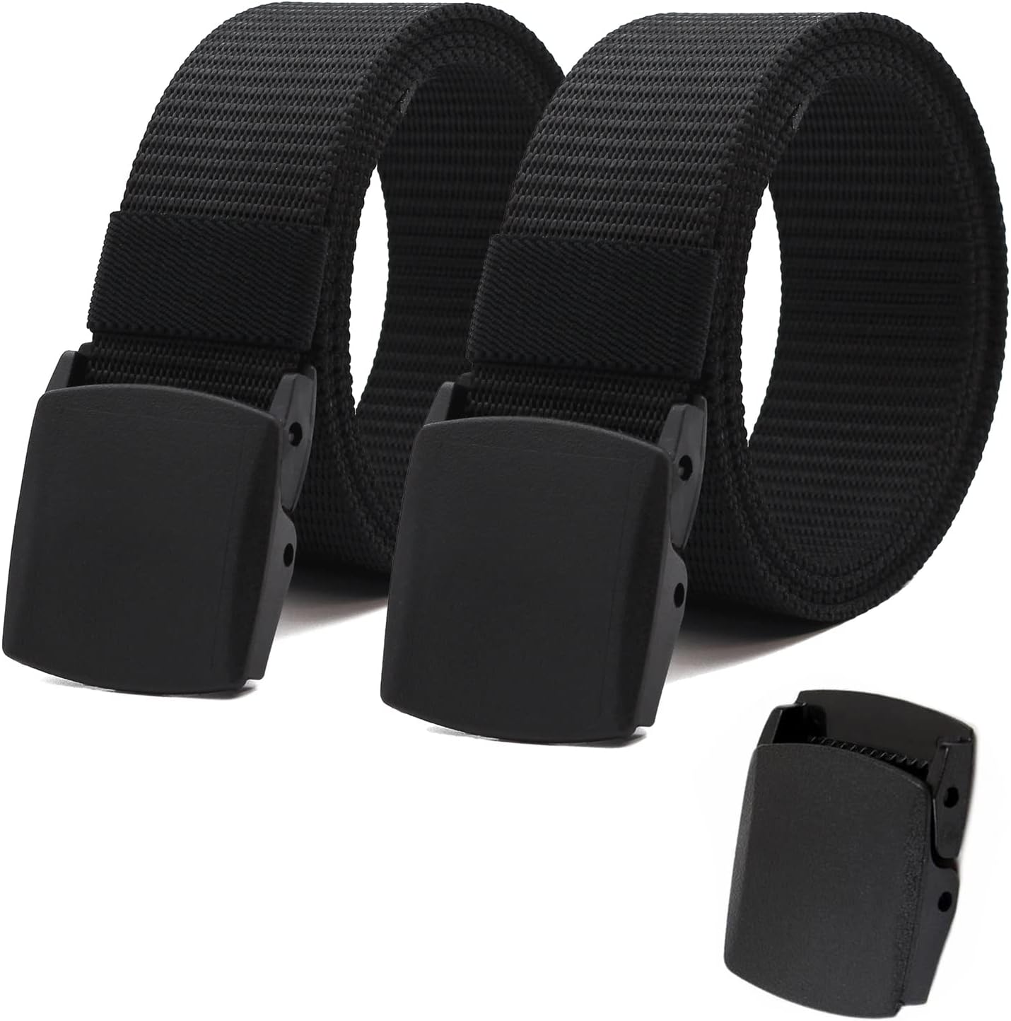 Nylon Tactical Military Men Belt Webbing Canvas Web Belts with Plastic Buckle No Metal Nickel Free, 2 Pack